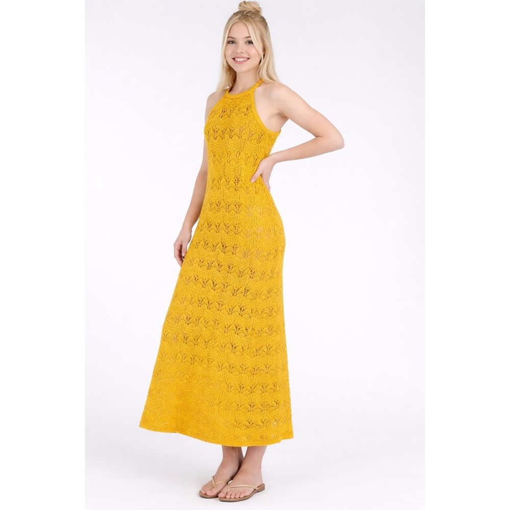 House of Harlow Daffodil Maxi Dress Yellow Crochet Halter Boho Festival XS